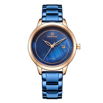 NAVIFORCE NF5008 Royal Blue Stainless Steel Analog Watch For Women - RoseGold & Royal Blue